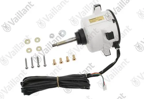 Vaillant Motor mit Antrieb für Lüfter, einschließlich Montagezubehör wie Schrauben, Unterlegscheiben und Kabel. Ideal für die Installation in Heizsystemen.